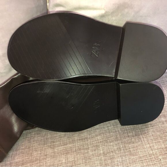 Zara Over The Knee Brown Flat Boots Size 7 5 - Picture 8 of 9